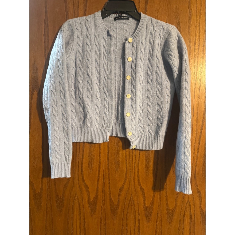 Brandy Melville Light Blue Wool Blend Cable Knit Button Front Cardigan Sweater